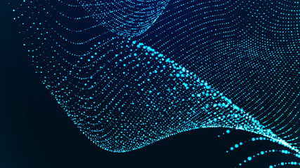 Abstract digital background. Futuristic wave of dots and weave lines. Digital technology. 3d rendering.