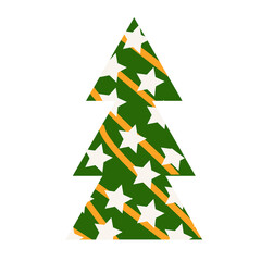 Green abstract Christmas tree with white stars.