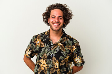 Young caucasian man isolated on white background happy, smiling and cheerful.