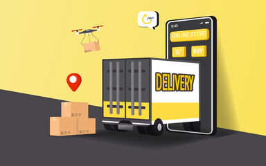 Concept of online shopping and delivery services.