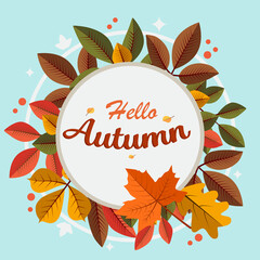 Autumn sale banner template. Autumn leaves and cute lettering. Advertising design template. Vector illustration.