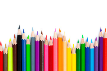 Colorful for color pencils isolated on white background, copy space and set of color pencils.