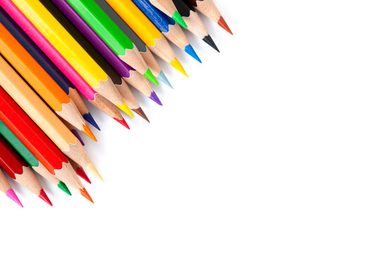 Color pencils isolated on white background for drawing, life of colorful, happiness.
