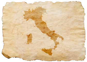map of Italy on old grunge brown paper