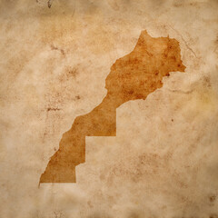 map of Morocco on old grunge brown paper