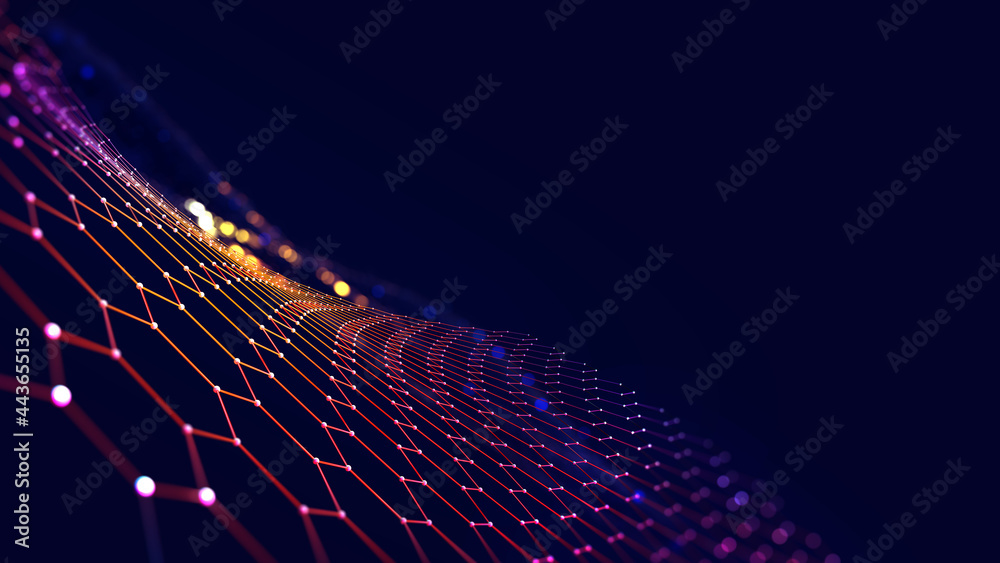 Aufkleber Big Data concept. Digital neural network. Introduction of artificial intelligence. Cyberspace of future. Abstract business 3D illustration neural cells
