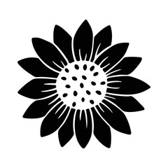 Fototapeta premium Sunflower simple icon. Flower silhouette vector illustration. Sunflower graphic logo, hand drawn icon for packaging, decor. Petals frame, black silhouette isolated on white background.