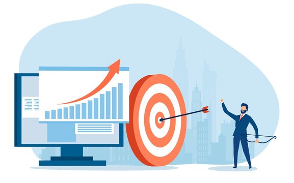 Vector of a business man hitting his goal in online sales