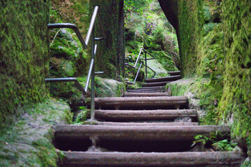 Klettersteige im Elbsandsteingebirge, Sächsische Schweiz Wanderweg, Weg, Sachsen, Deutschland	
