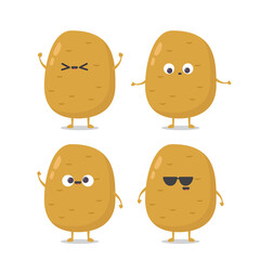 Cute funny happy smiling funny potato set isolated on white background. Vector flat cartoon potato character icon design collection.