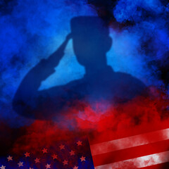 flag USA background design for independence, veterans, labor, memorial day. colorful smoke on black background