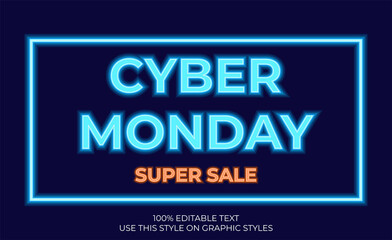 3d text effect with clue neon theme. for cyber monday typography.