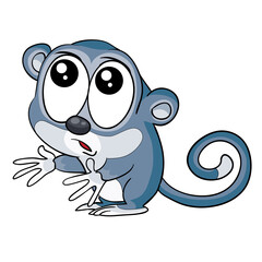 cute lemur character in gray, cartoon illustration, isolated object on white background, vector,