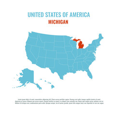 Map of Michigan. USA modern map with federal states in blue color isolated on white background vector illustration. Eps 10