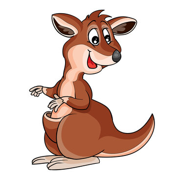 cute kangaroo character in brown color, cartoon illustration, isolated object on white background, vector,