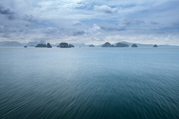 Surrounding Islands of Koh Yao Noi, Phuket, Thailand with sailing boat and copy space for text