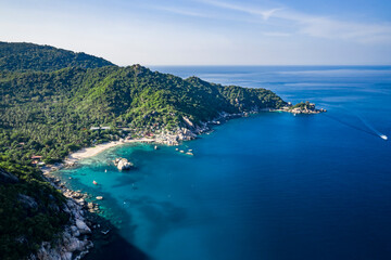 View of Koh Tao, Thailand with copy space and no people South East Asia Drone Aerial UAV