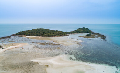 Small Island off Koh Samui in the Gulf of Thailand Aerial Drone View with copy space Archipelago of...