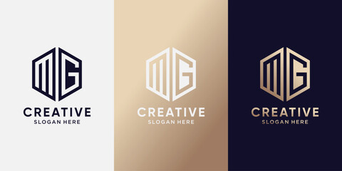 Creative monogram logo design initial letter MG with hexagon style. Logo icon for business company