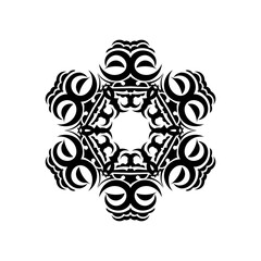 Indian mandala black and white. Circular ornament. Isolated element for design and coloring on a white background.