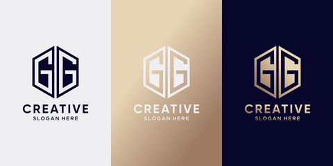 Creative monogram logo design initial letter GG with hexagon style. Logo icon for business company and personal