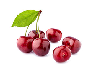 Sweet cherries  isolated on white background cutout. Ripe berries closeup.