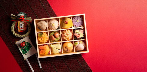 Obraz na płótnie Canvas Japanese traditional sweets Nerikiri made from bean paste 