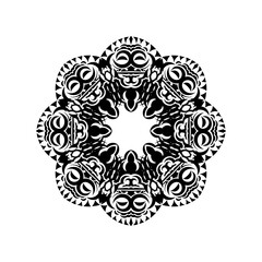Indian mandala black and white. Circular ornament. Isolated on a white background. Vector illustration.