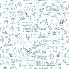 Free hand drawing of school objects seamless pattern on white background Back to school Simple flat vector illustration