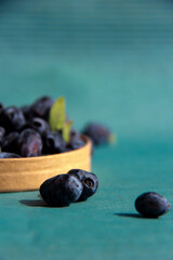 blue honeysuckle berry on blue background