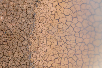 Dry Cracked Mud Underwater Water Abstract Natural Background Drone Aerial UAV with Copyspace
