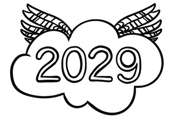 2029 Happy New Year logo text design. 2029 number design template. Illustration with black labels isolated