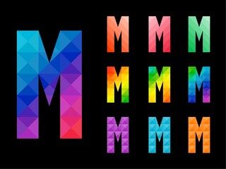 Abstract colorful letter M 3D icon logo set. Suitable for corporate, printing use or app identity design isolated on black background.