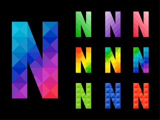 Abstract colorful letter N 3D icon logo set. Suitable for corporate, printing use or app identity design isolated on black background.