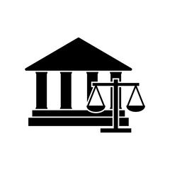Court icon, justice logo isolated on a white background