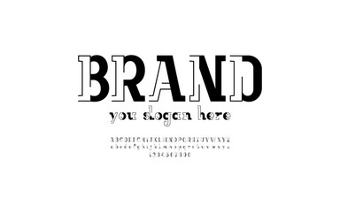 Trendy modern striped font, alphabet from two black stripes, uppercase and lowercase Latin letters from A to Z and Arab numbers from 0 to 9 for you design or logo, vector illustration 10EPS
