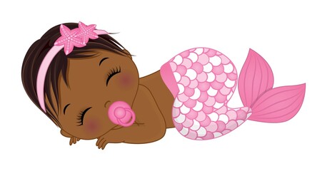 African American Cute Baby Mermaid with Pacifier