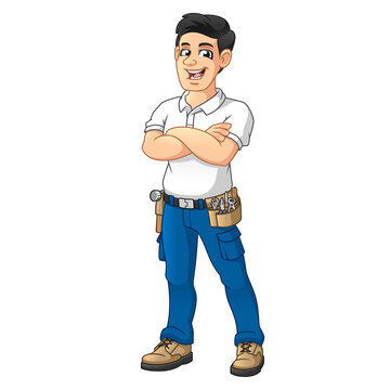 Handyman with a Tool Equipment Belt Cross Arms