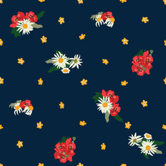 Fototapeta na wymiar pattern with poppy and daisy flowers
