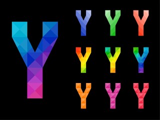 Abstract colorful letter Y 3D icon logo set. Suitable for corporate, printing use or app identity design isolated on black background.