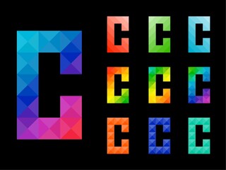 Abstract colorful letter C 3D icon logo set. Suitable for corporate, printing use or app identity design isolated on black background.