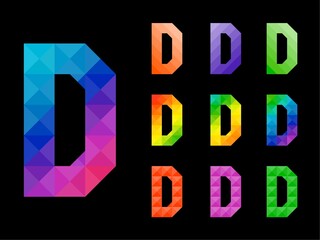 Abstract colorful letter D 3D icon logo set. Suitable for corporate, printing use or app identity design isolated on black background.