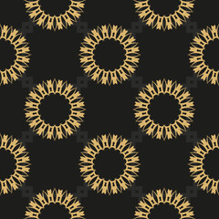 Chinese black and yellow abstract seamless vector background. Wallpaper in a vintage style template. Indian floral element. Ornament for wallpaper, fabric, packaging, packaging.
