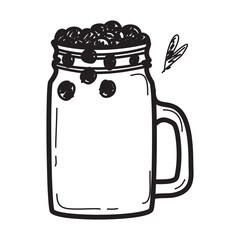 Vector sketch of bubble tea in a cup. popular drink. Hand drawn black illustration isolated on a white background. boba doodle art