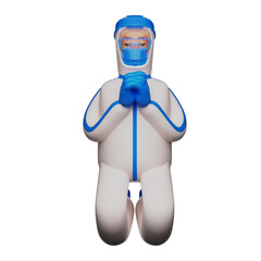 3D Paramedic with Hazmat Picture pray on the knee pose