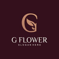 Set creative G letter flower logo template in sumptuous colors G flower