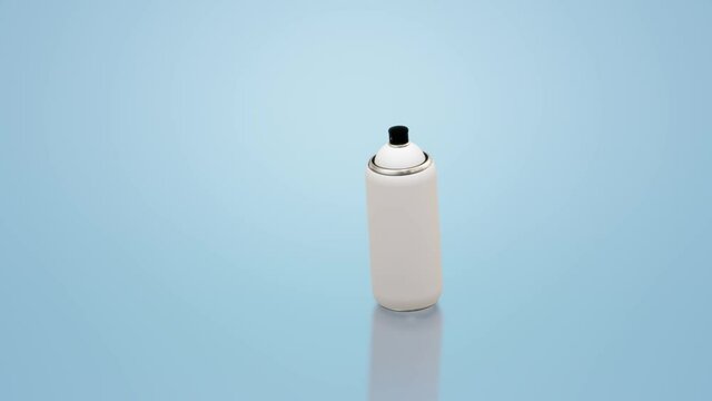 3d video rendering. A white glossy spray can with paint on a light background hovers, rotates.