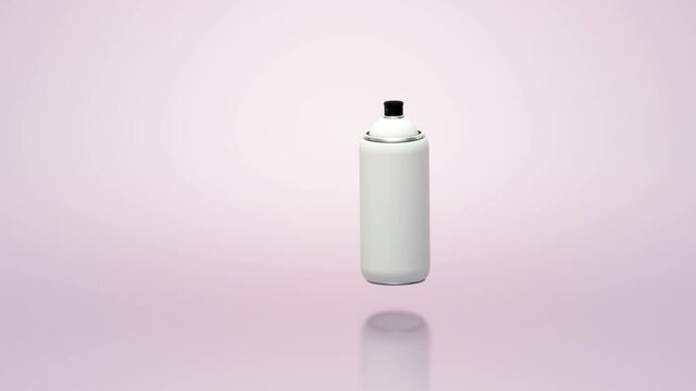 3d video rendering. A white glossy spray can with paint on a light background hovers, rotates.