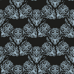 Dark dewy seamless pattern with blue vintage ornaments. Wallpaper in a vintage style template. Indian floral element. Graphic ornament for wallpaper, fabric, packaging.