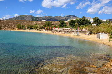 Punda Beach Paros, one of the popular Paros beaches located at the east coast of the island. Cyclades, Greece